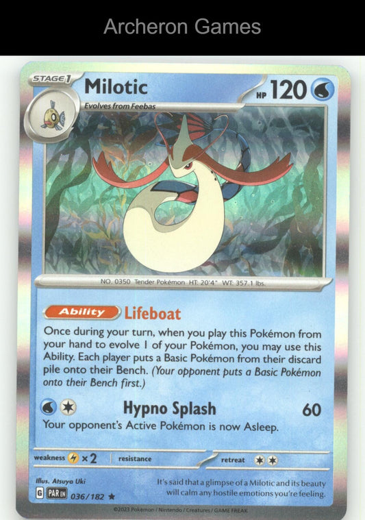 Pokemon Card Milotic PAR 036/182 R Paradox Rift Holo