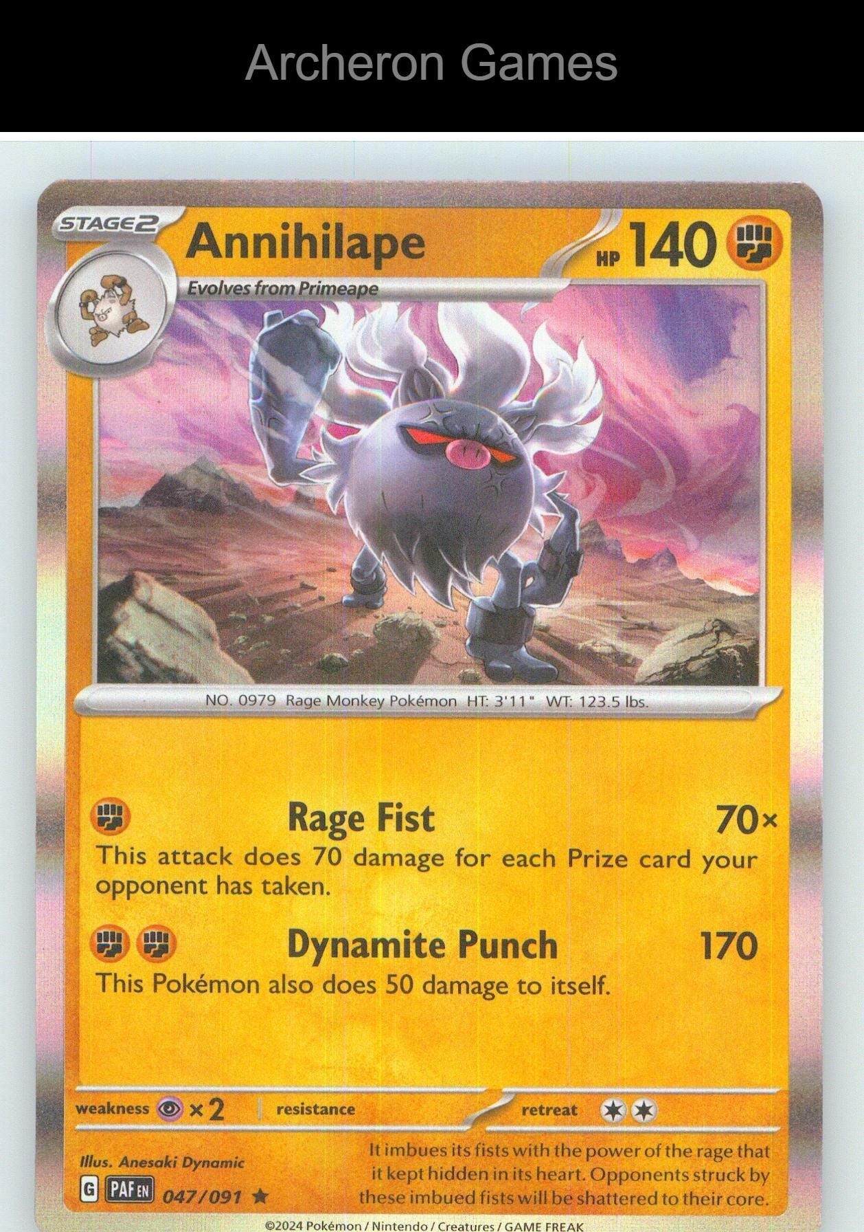 Pokemon Card Annihilape PAF 047/091 R Paldean Fates Reverse Holo