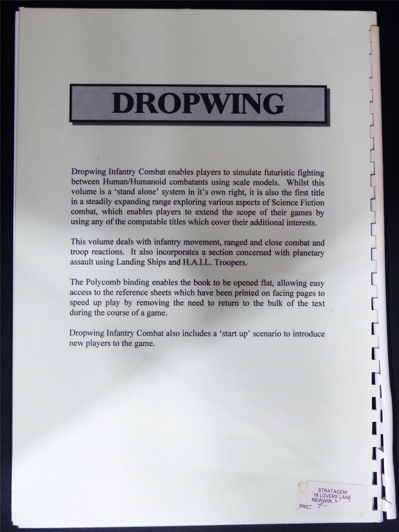 Dropwing Science Fiction infantry Combat - Miniatures Rulebook Booklet #1WY