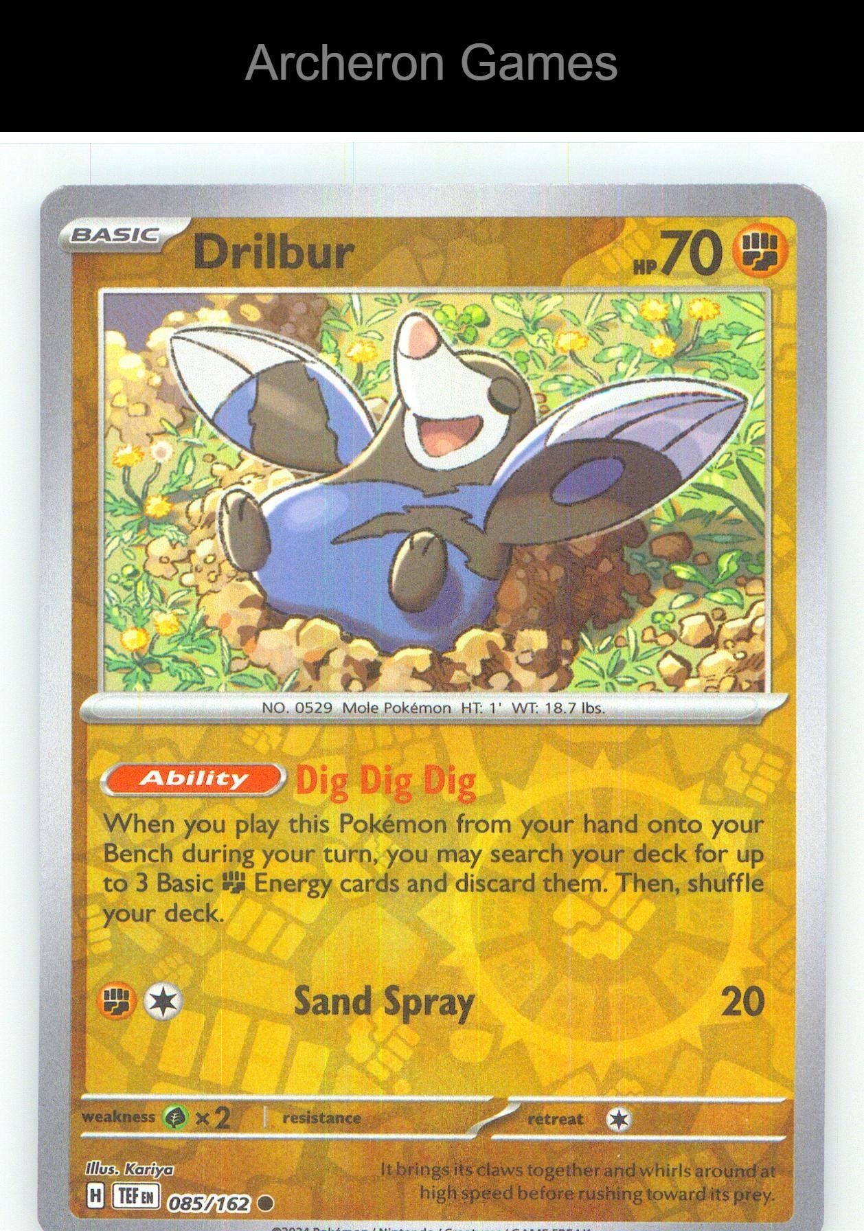 Pokemon Card Drilbur TEF 085/162 C Temporal Forces Reverse Holo