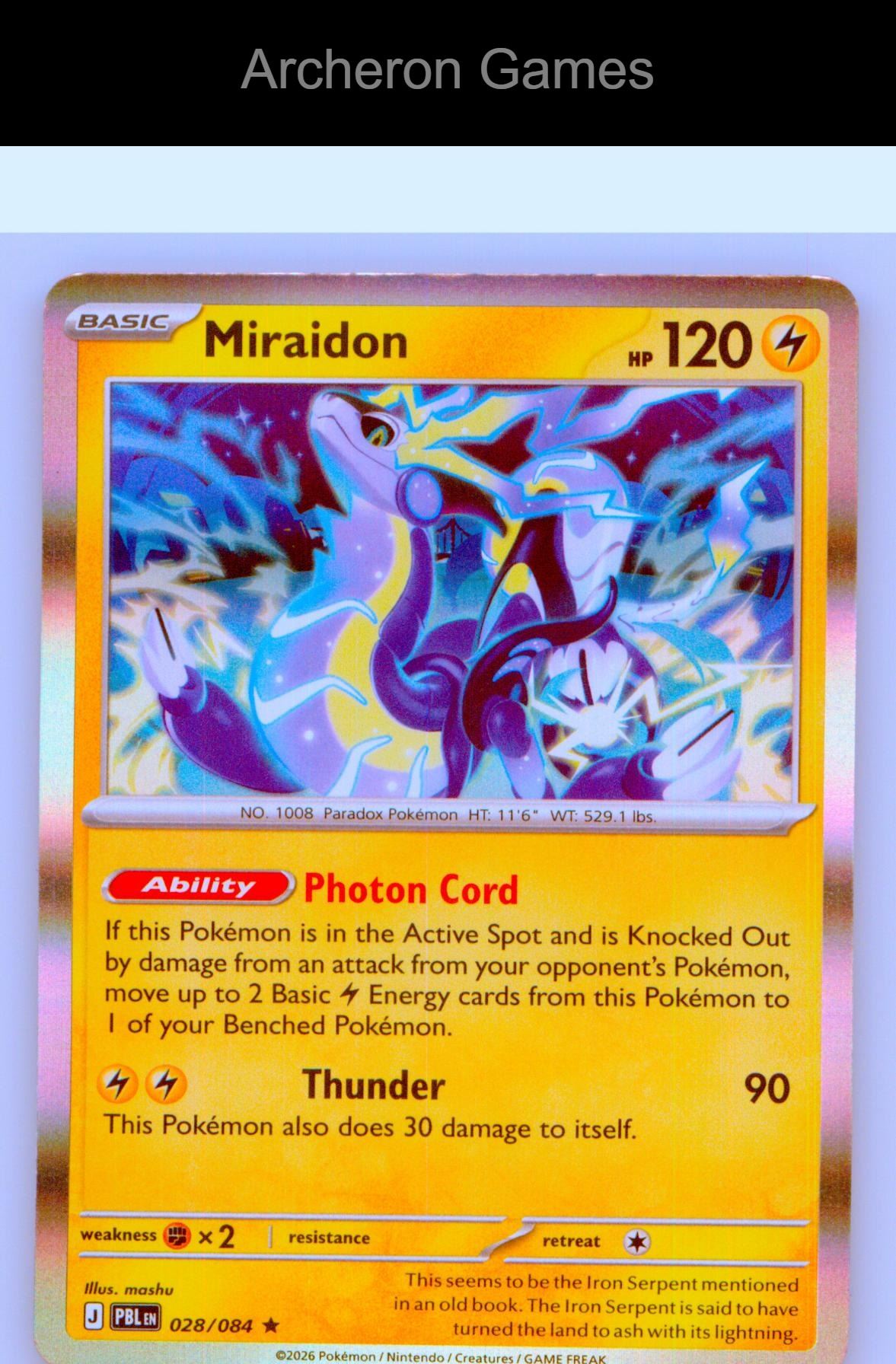Pokemon Card Miraidon ME05 028/084 R Pitch Black Holo