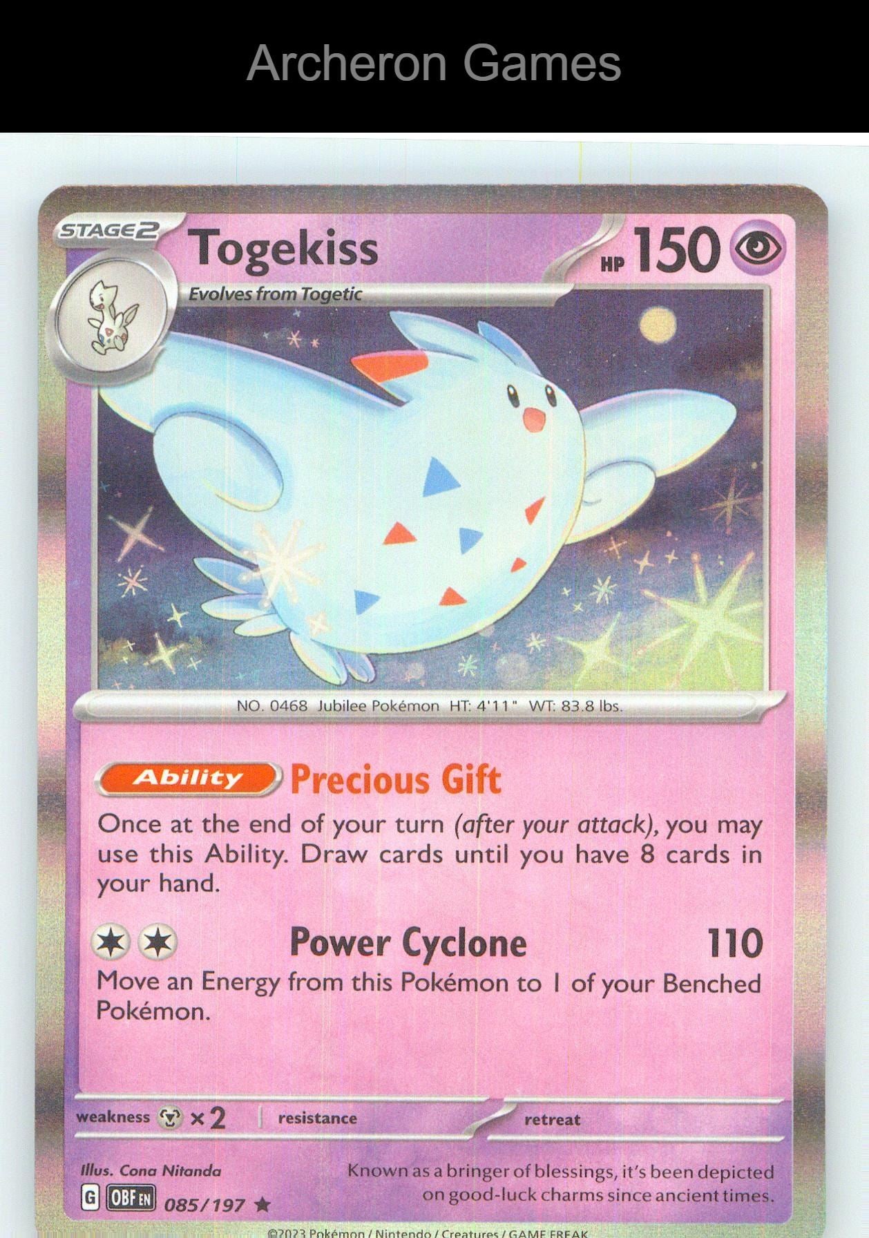 Pokemon Card Togekiss OBF 085/197 R Obsidian Flames Holo