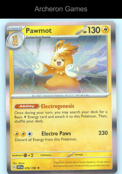 Pokemon Card Pawmot SVI 076/198 R Scarlet & Violet Holo