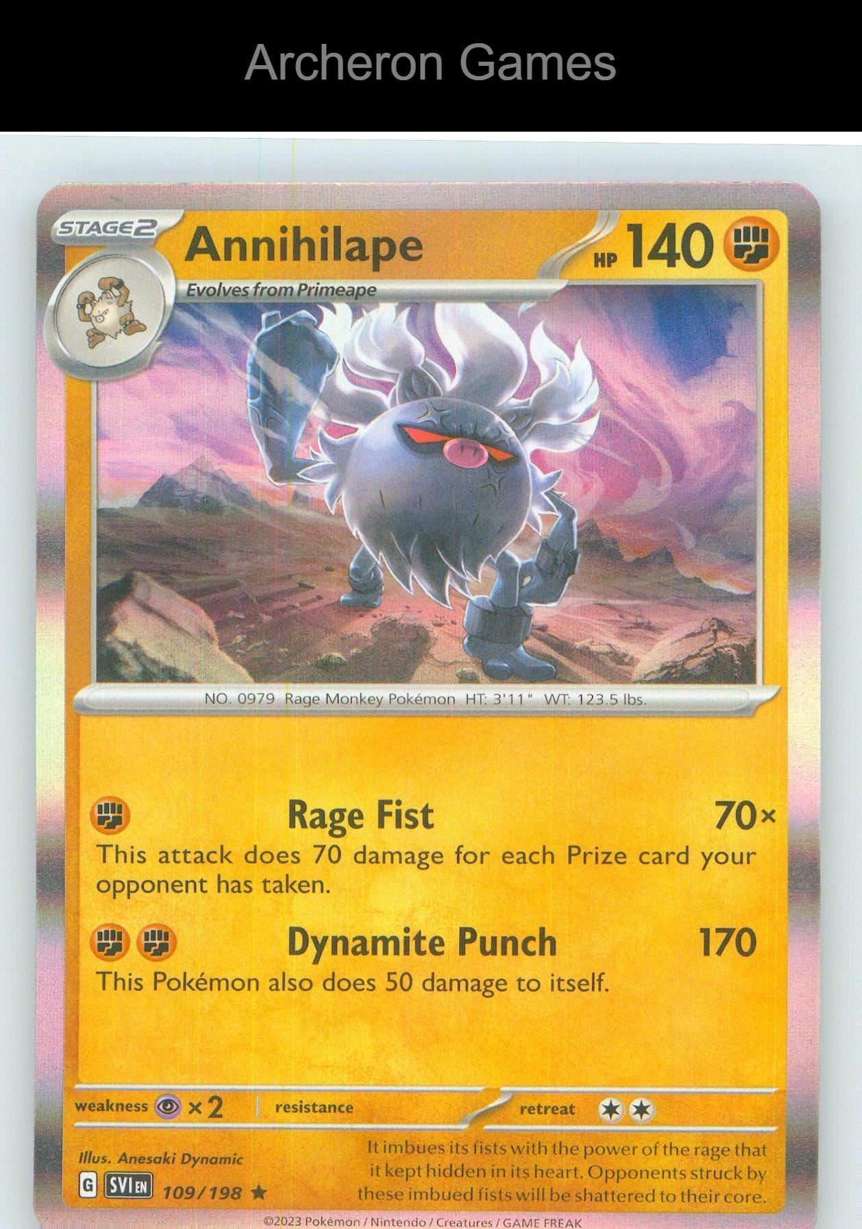 Pokemon Card Annihilape SVI 109/198 R Scarlet & Violet Holo