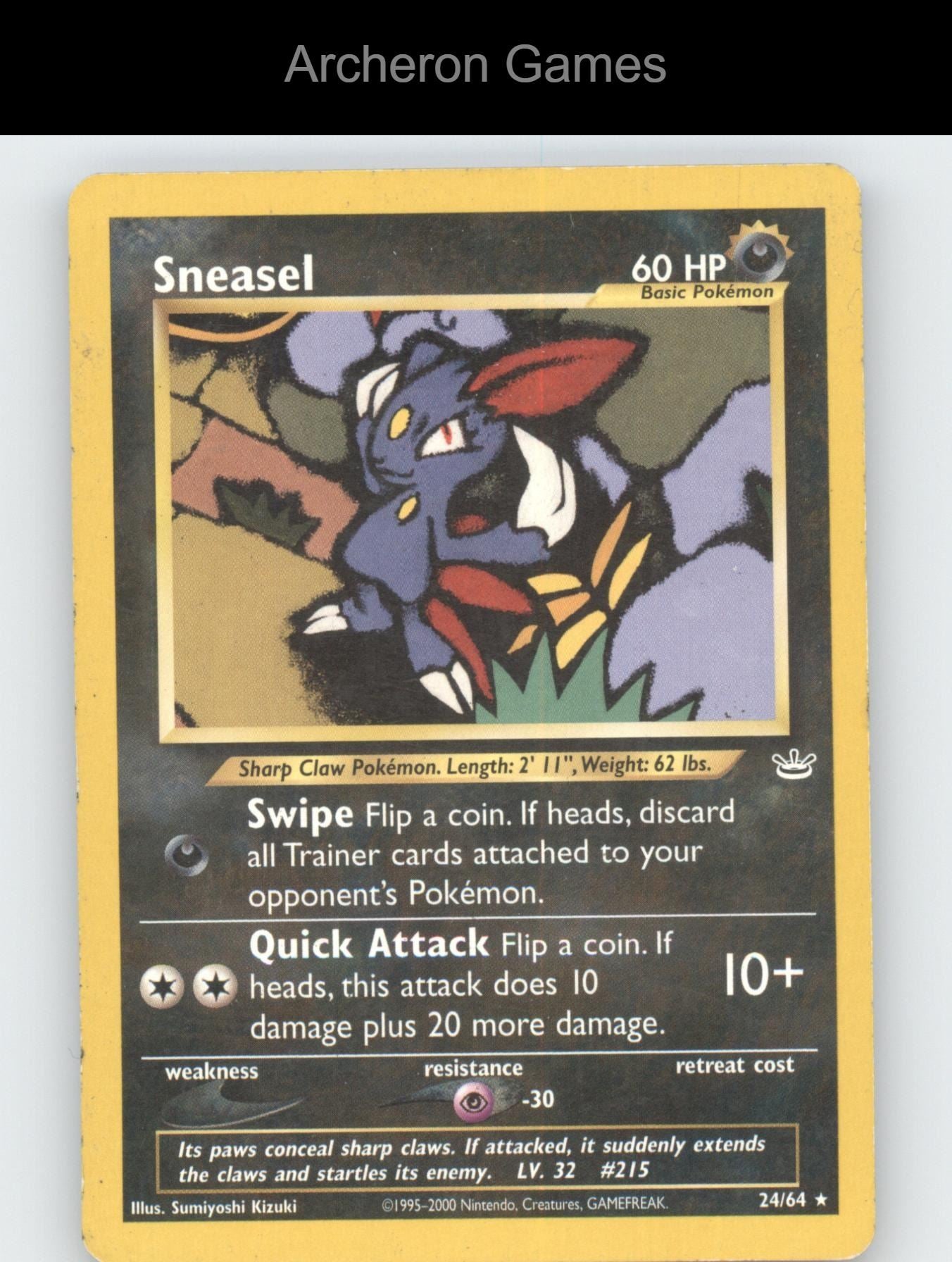Pokemon Card Sneasel N3 24/64 R Neo Revelation Unlimited