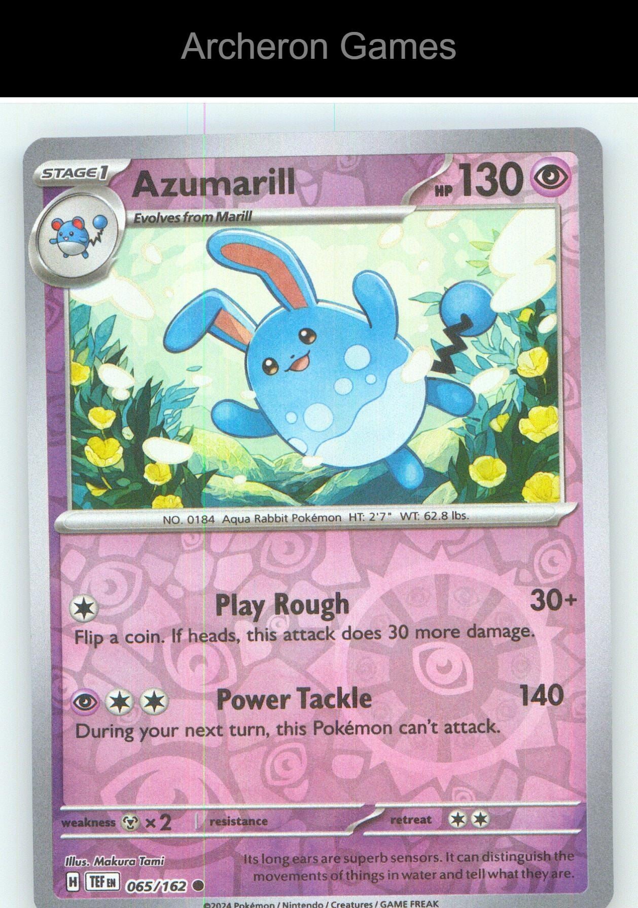 Pokemon Card Azumarill TEF 065/162 C Temporal Forces Reverse Holo