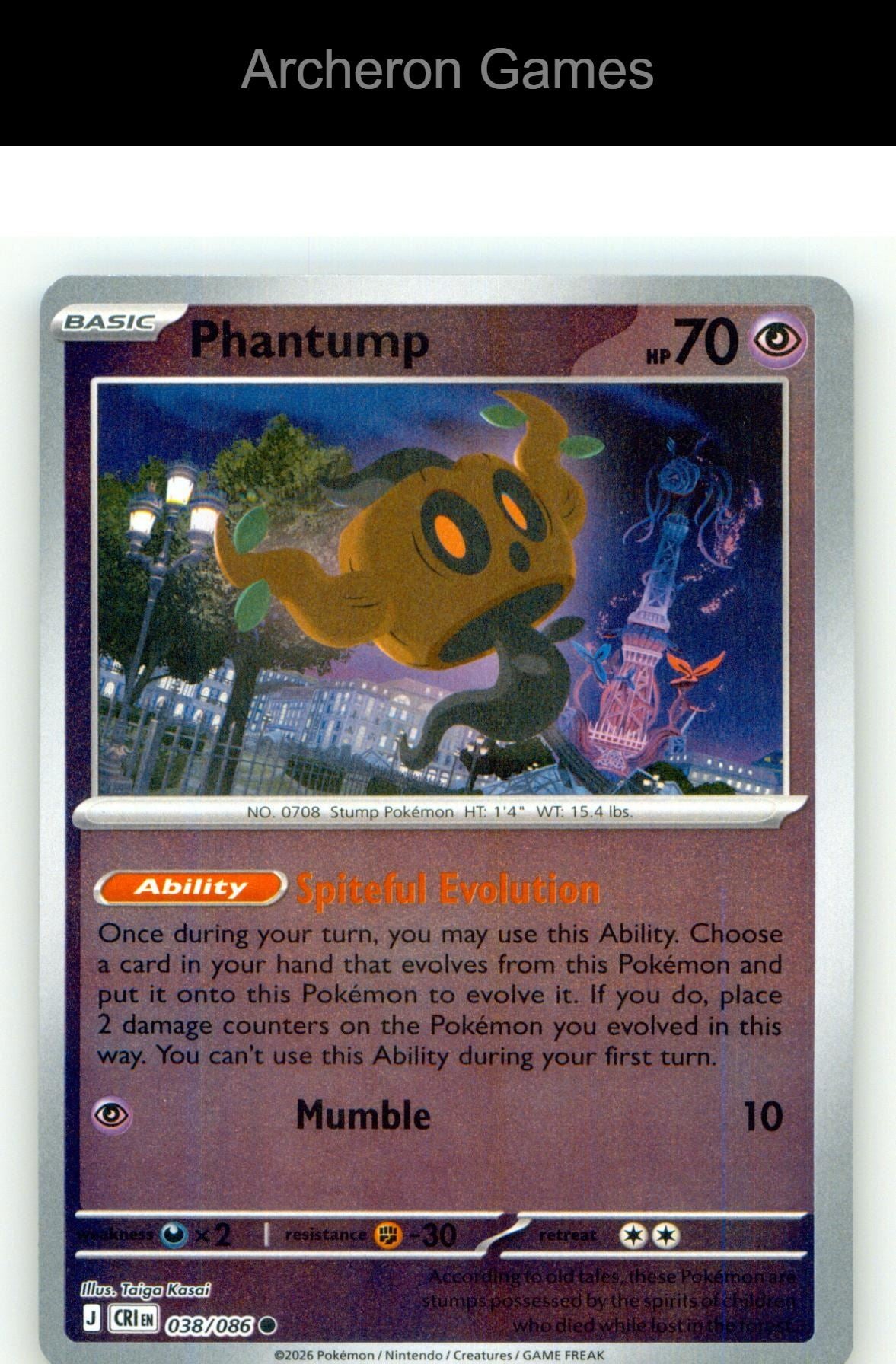 Pokemon Card Phantump ME04 038/086 C Chaos Rising Reverse Holo