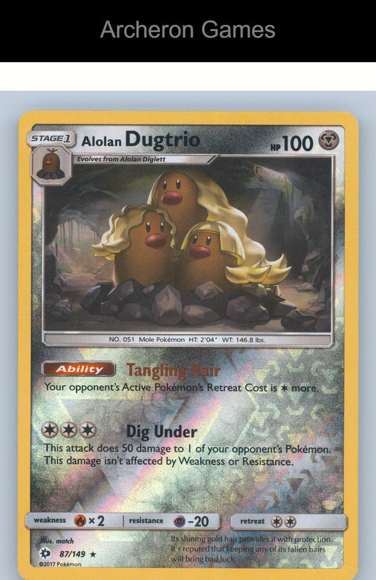 Pokemon Card Alolan Dugtrio SM01 87/149 Holo Rare SM Base Set Reverse Holo
