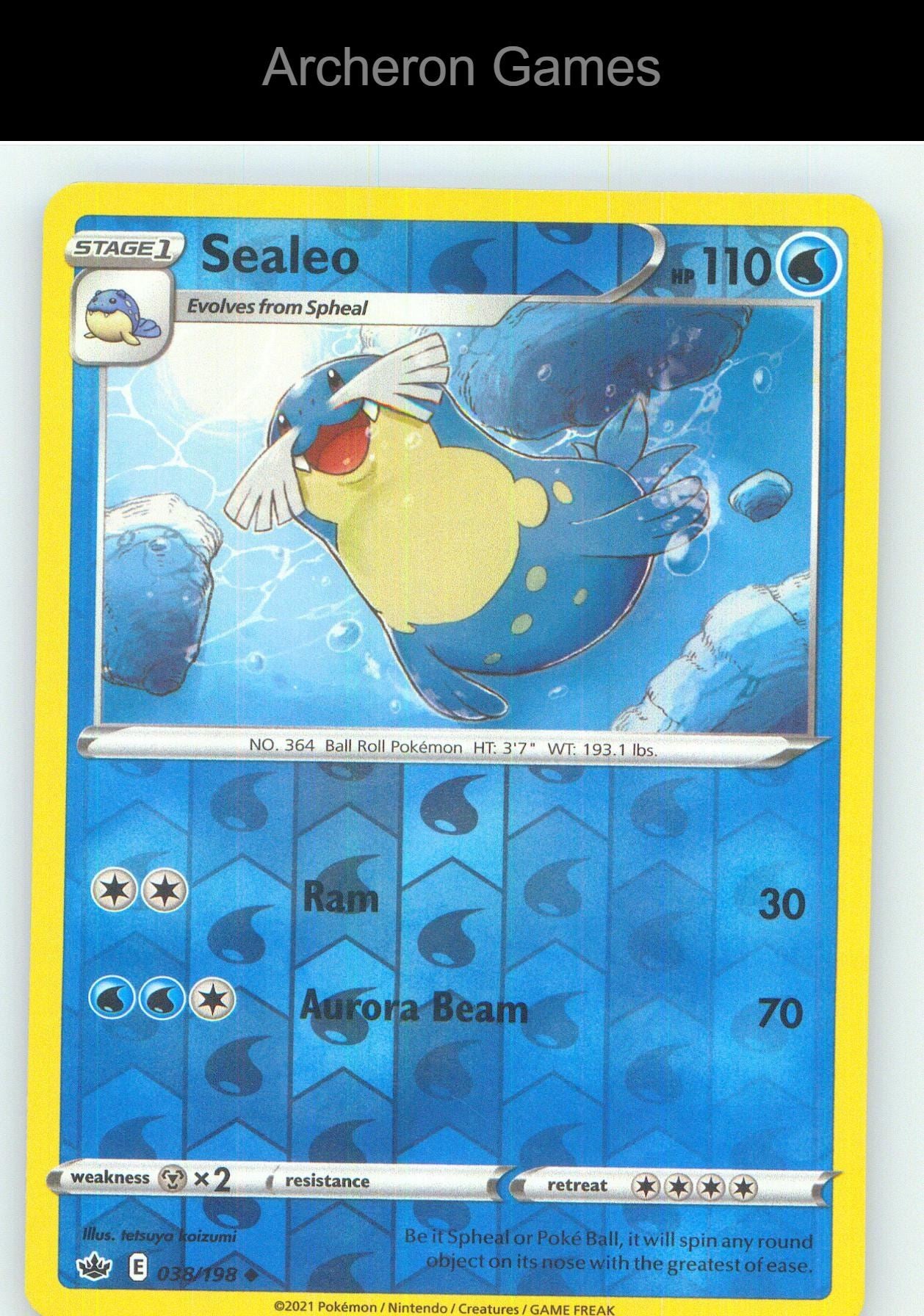 Pokemon Card Sealeo CRE 038/198 UC Chilling Reign Reverse Holo