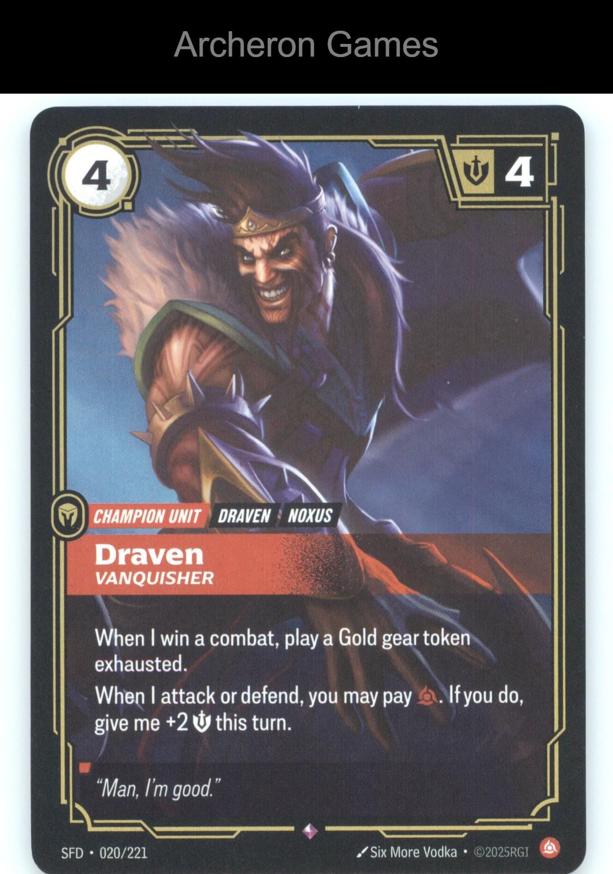Draven - Vanquisher SFD 020/221 R  Card Spiritforged