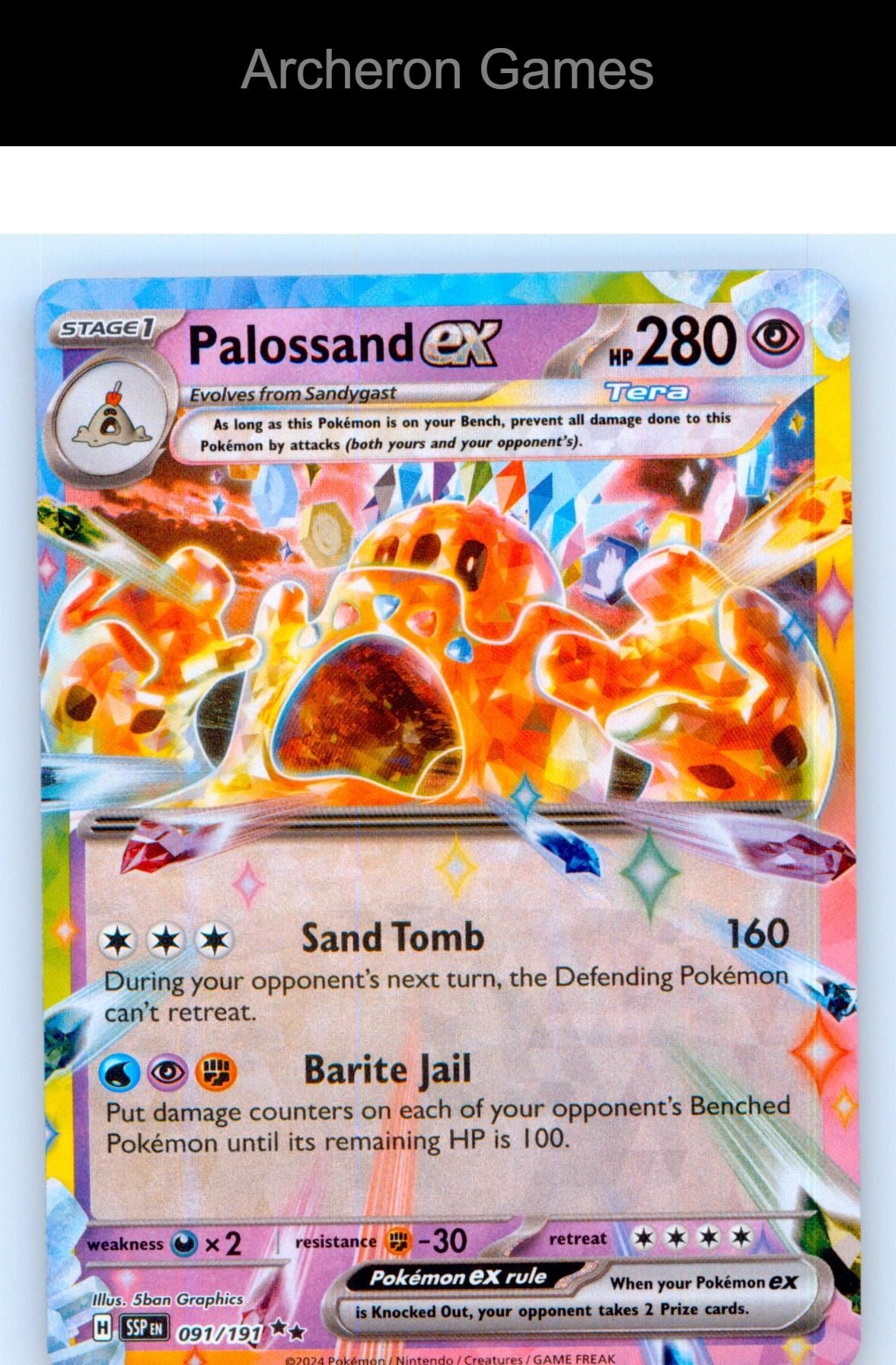 Pokemon Card Palossand ex SSP 091/191 Double Rare Surging Sparks Holo