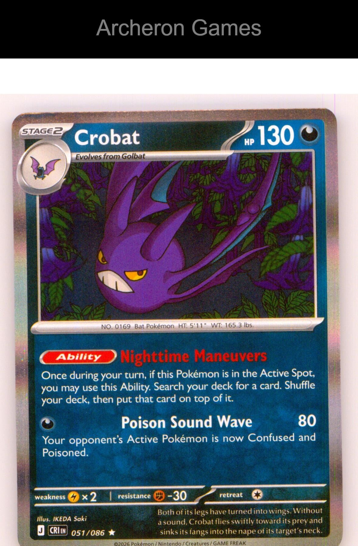 Pokemon Card Crobat ME04 051/086 R Chaos Rising Holo