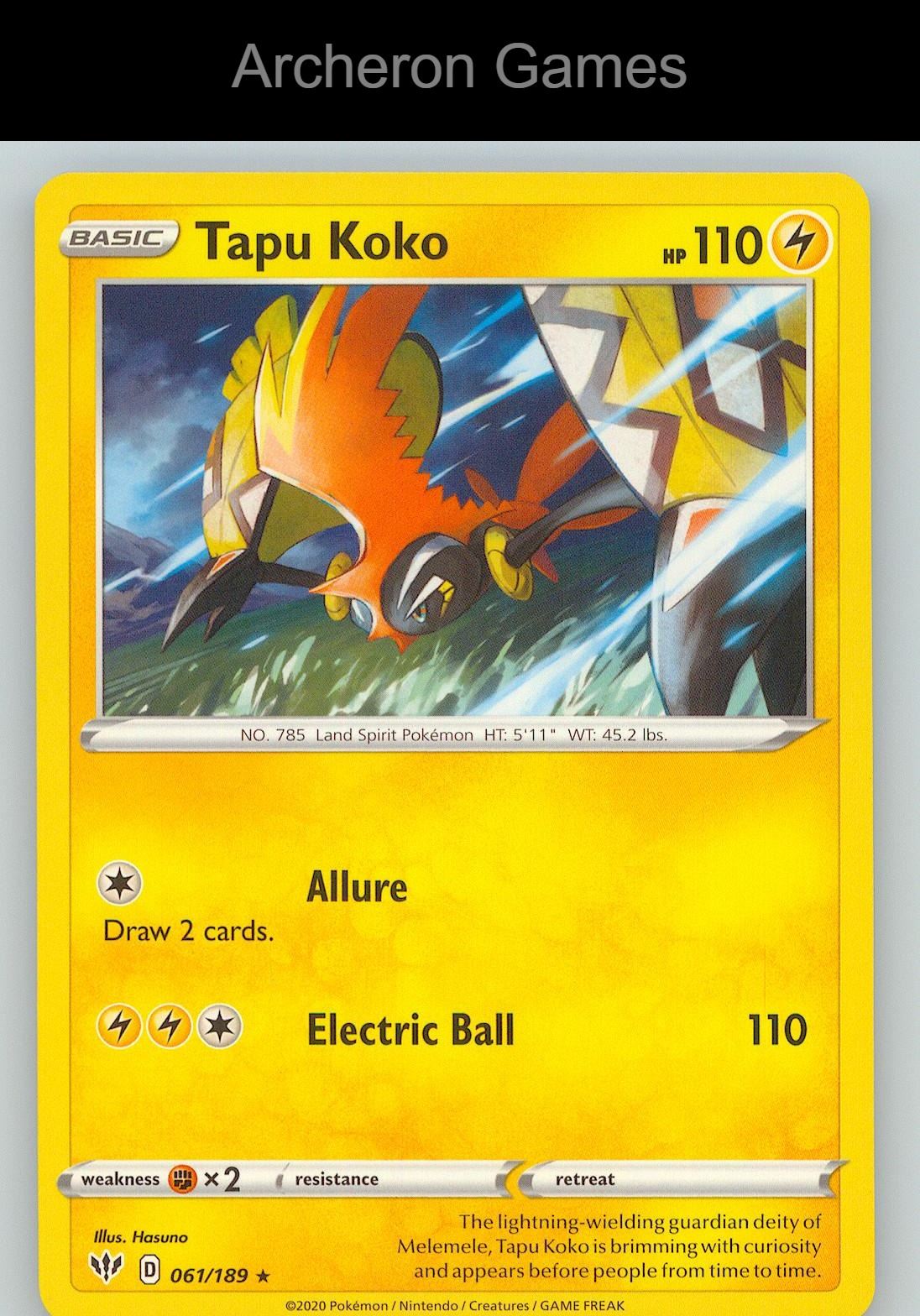 Pokemon Card Tapu Koko DAA 061/189 HOLO R Darkness Ablaze
