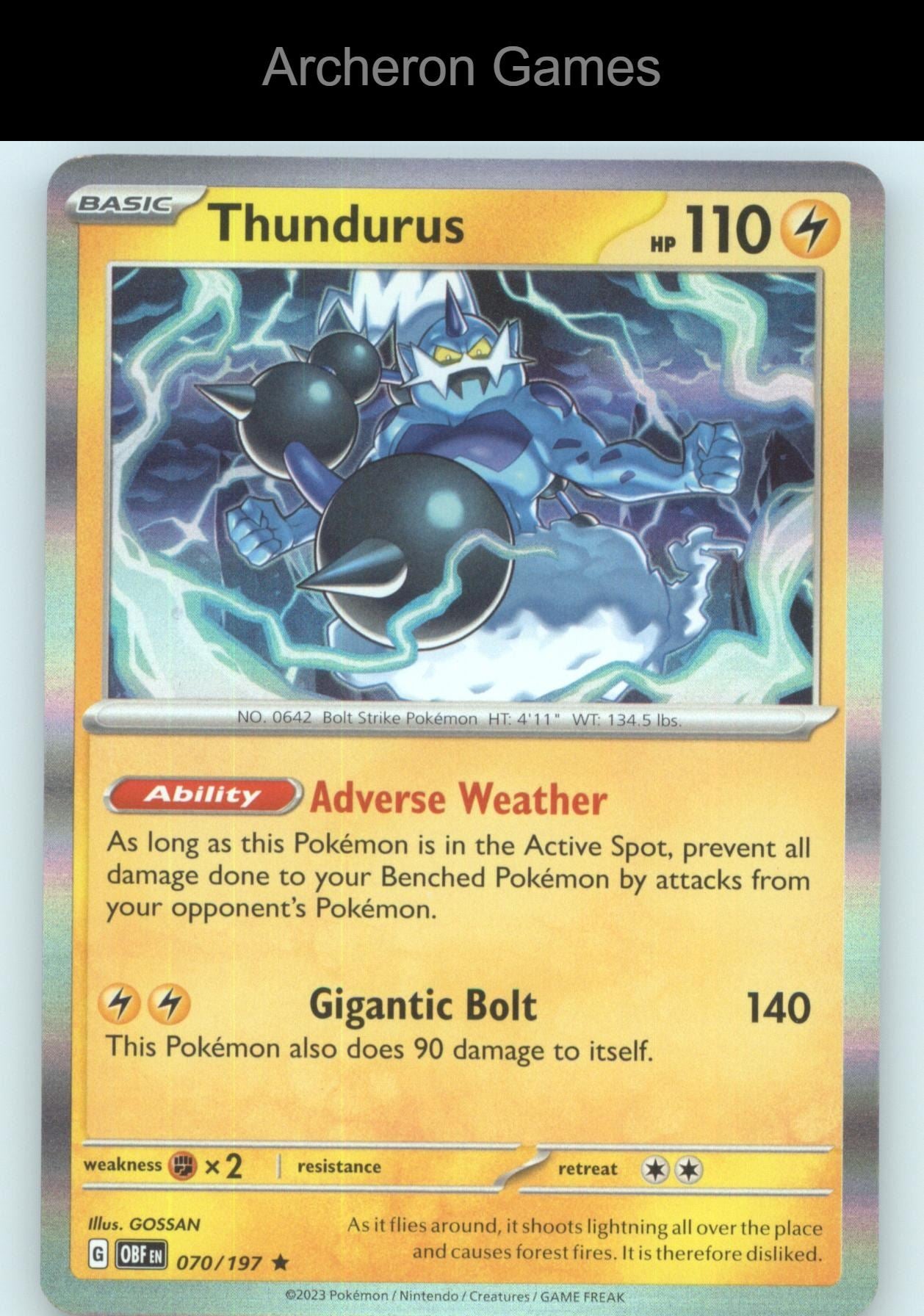 Pokemon Card Thundurus OBF 070/197 R Obsidian Flames Holo
