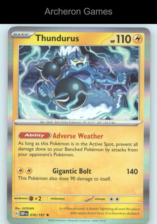Pokemon Card Thundurus OBF 070/197 R Obsidian Flames Holo