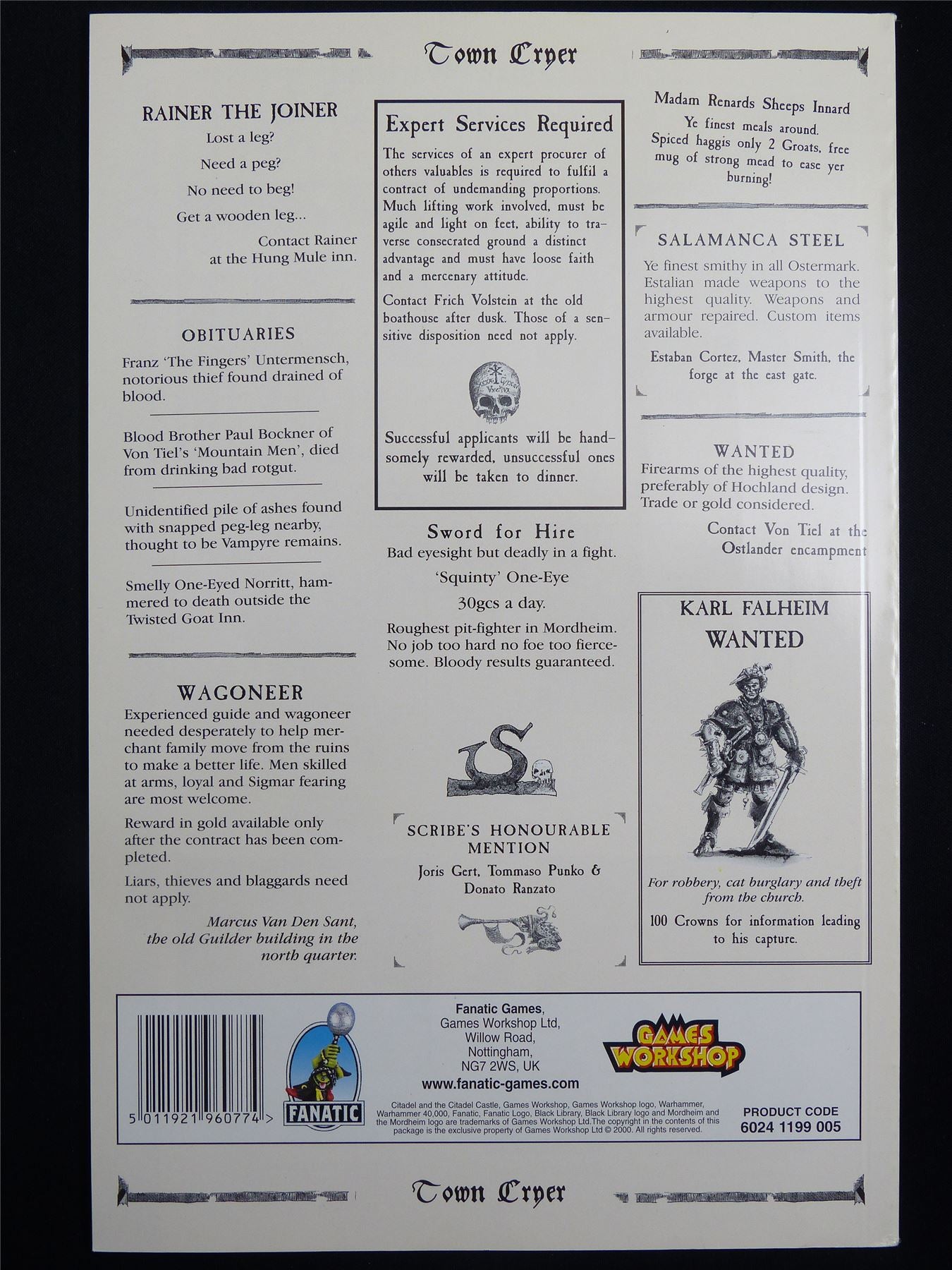 Mordheim: Town Cryer #11 Burly Ostland Mountain Folk - Games Workshop Magazine #1N7