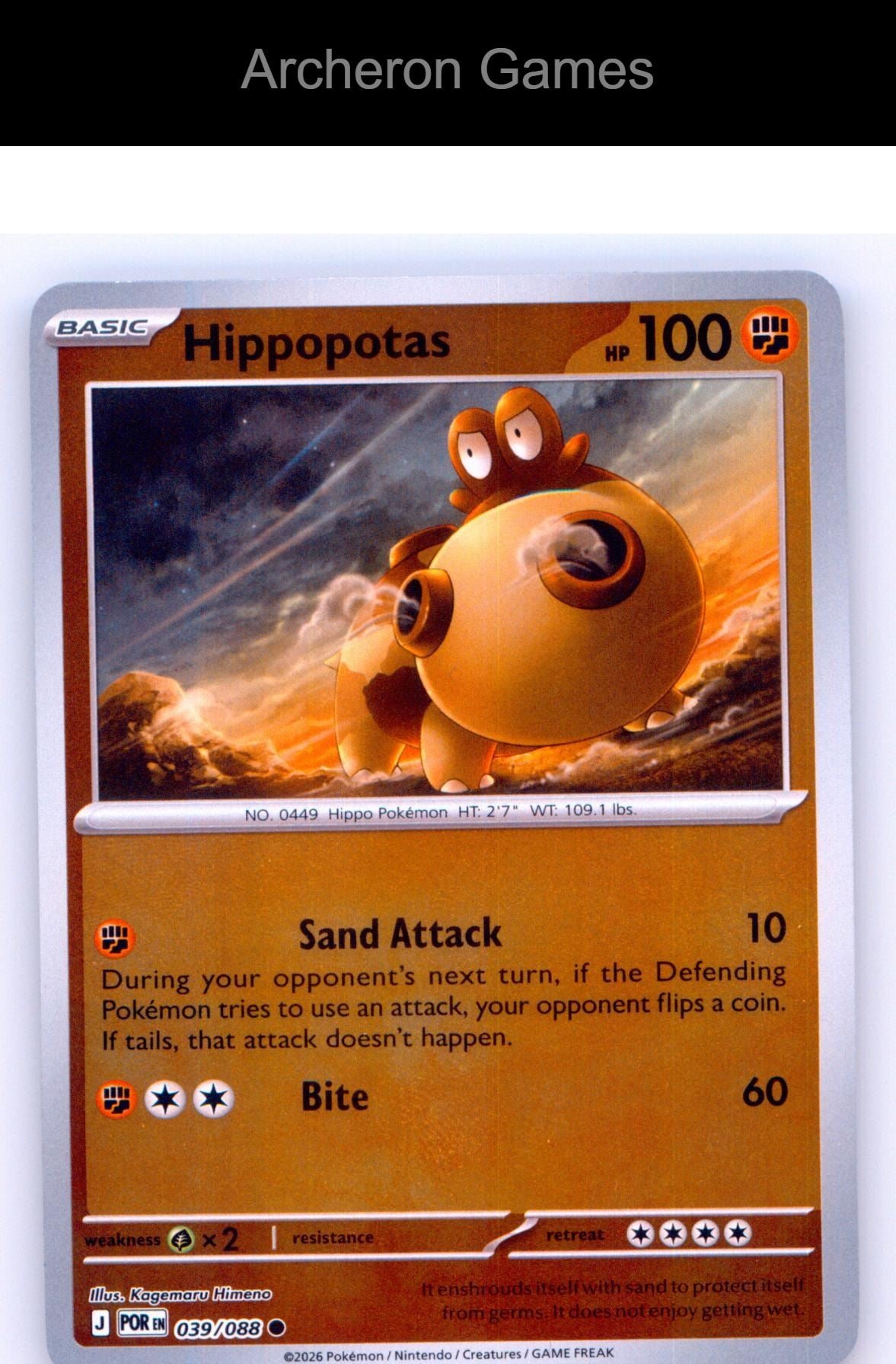 Pokemon Card Hippopotas ME03 039/088 C Perfect Order Reverse Holo
