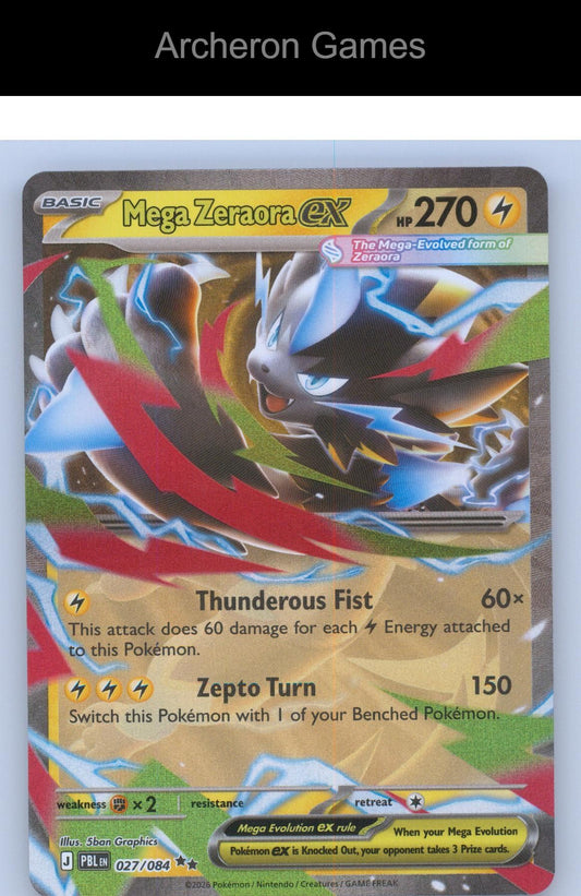 Pokemon Card Mega Zeraora ex ME05 027/084 Double Rare Pitch Black Holo