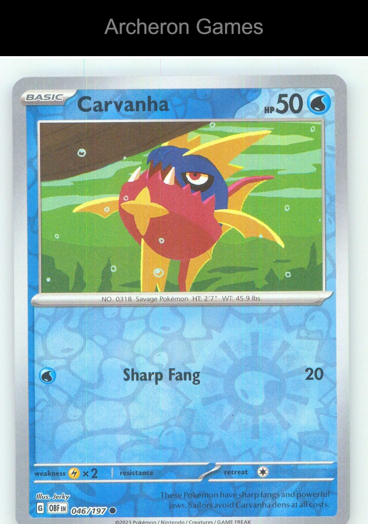 Pokemon Card Carvanha OBF 046/197 C Obsidian Flames Reverse Holo