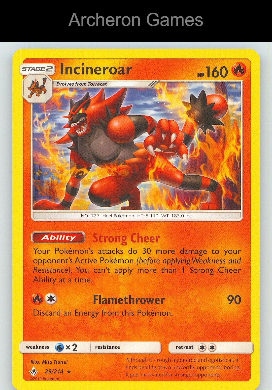 Pokemon Card Incineroar UNB 29/214 R Unbroken Bonds