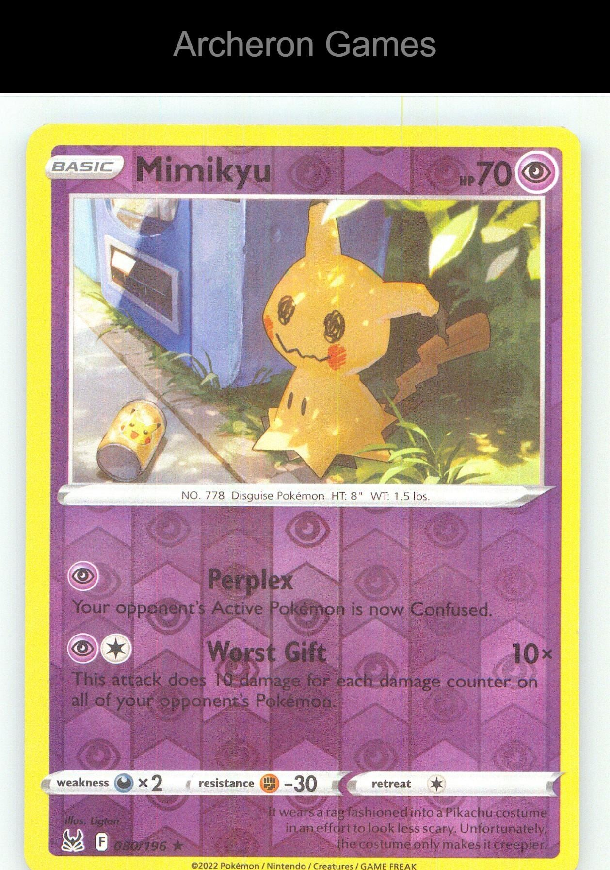 Pokemon Card Mimikyu LOR 080/196 R Lost Origin Reverse Holo