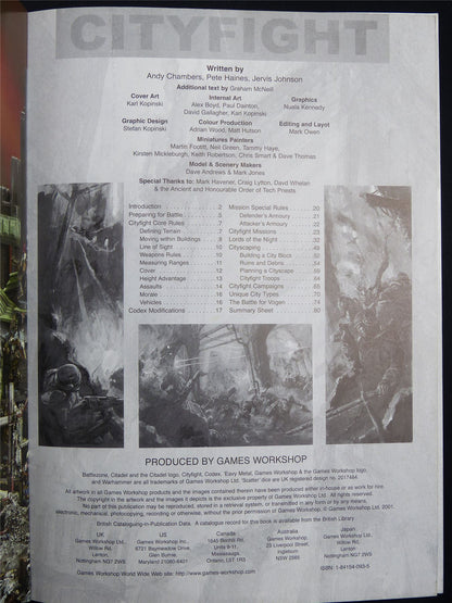Battlezone: Cityfight 3rd Edition Codex 2001 Softback - Warhammer 40K #1OS