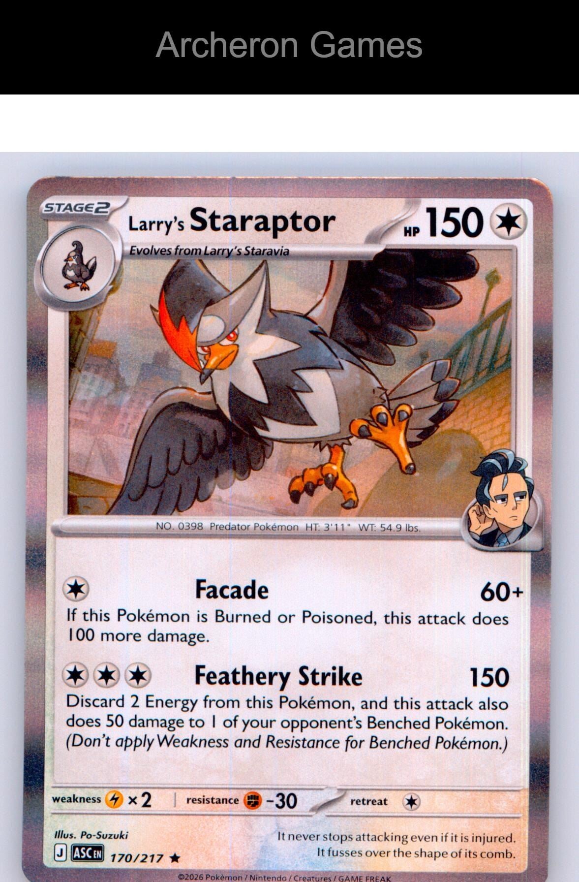 Pokemon Card Larry's Staraptor ASC 170/217 R Ascended Heroes Holo