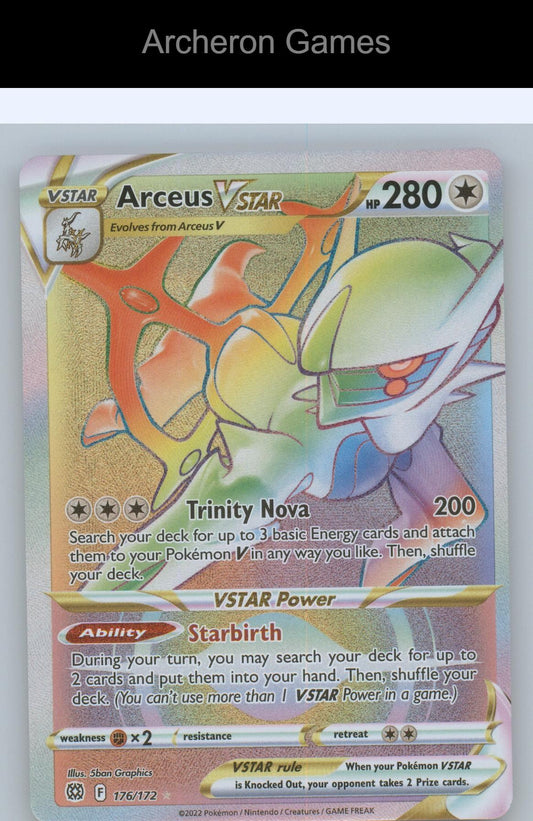 Pokemon Card Arceus VSTAR BRS 176/172 Rainbow Rare Brilliant Stars Holo