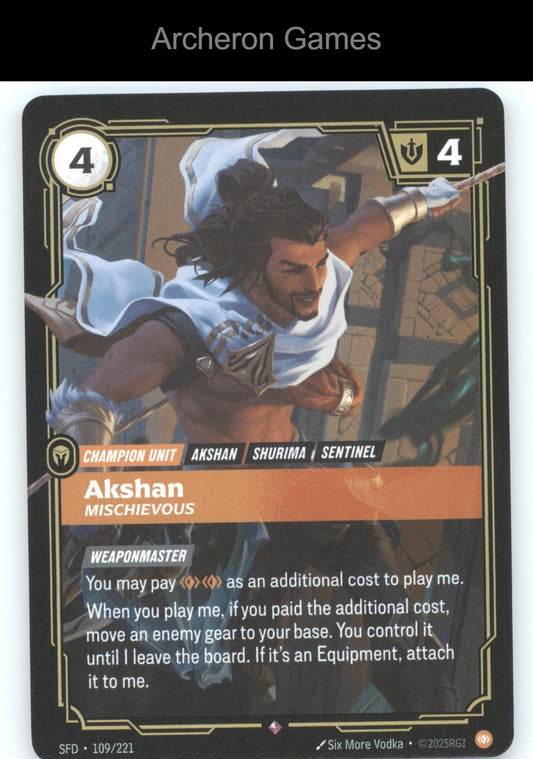 Akshan - Mischievous SFD 109/221 R  Card Spiritforged