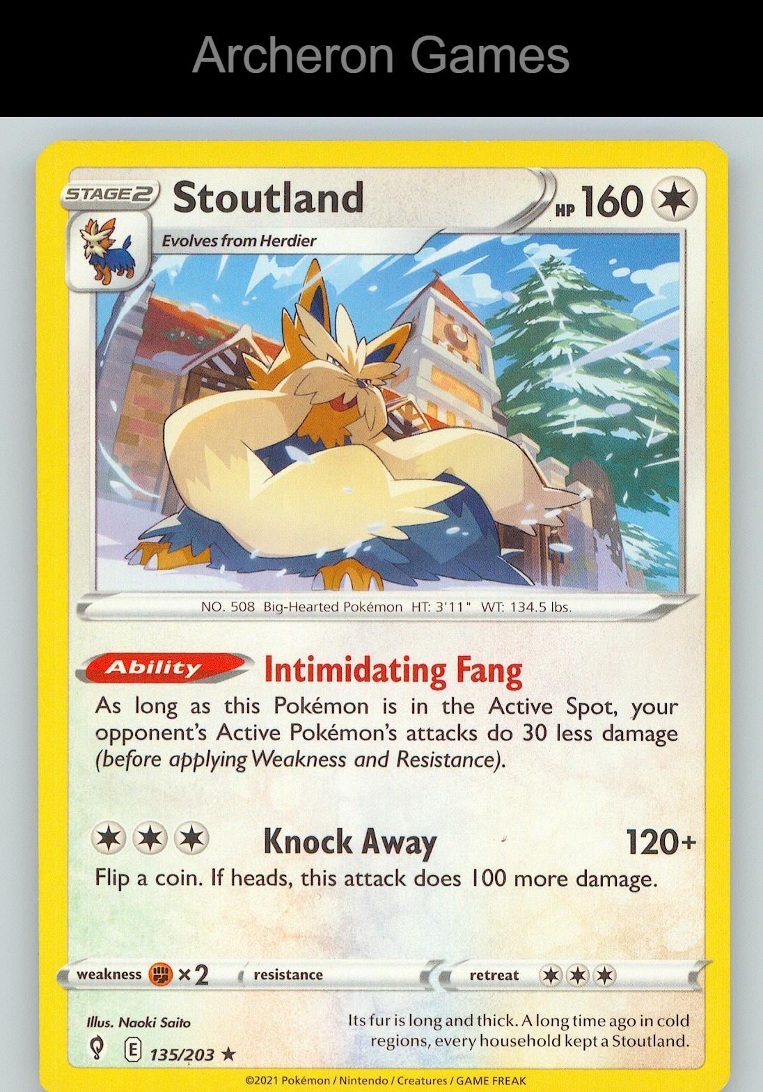 Pokemon Card Stoutland EVS 135/203 R Evolving Skies
