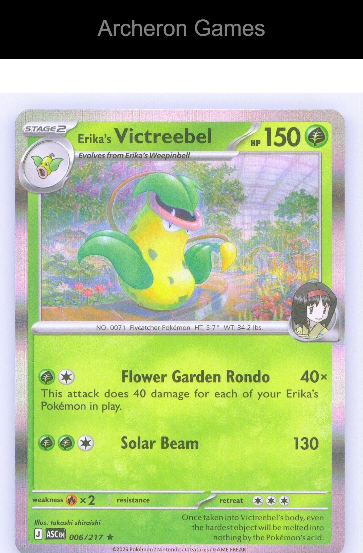 Pokemon Card Erika's Victreebel ASC 006/217 R Ascended Heroes Holo