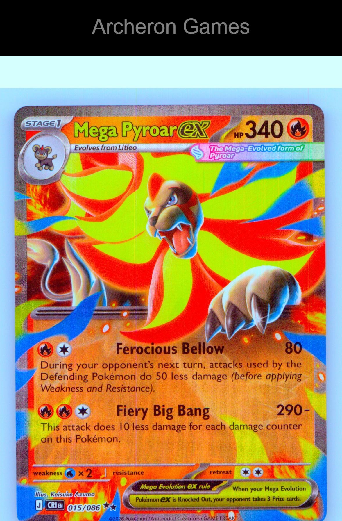 Pokemon Card Mega Pyroar ex ME04 015/086 HOLO Double Rare Chaos Rising