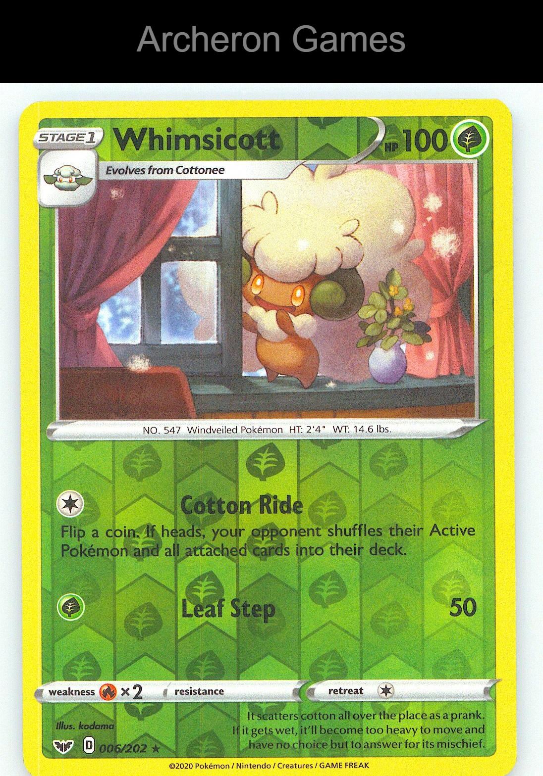 Pokemon Card Whimsicott SSH 006/202 R Sword & Shield Reverse Holo
