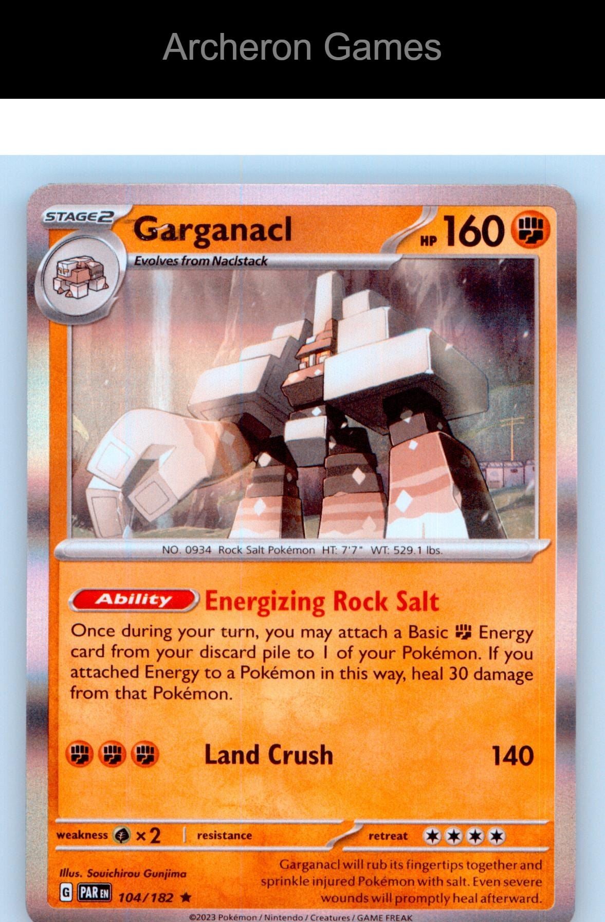 Pokemon Card Garganacl PAR 104/182 R Paradox Rift Holo