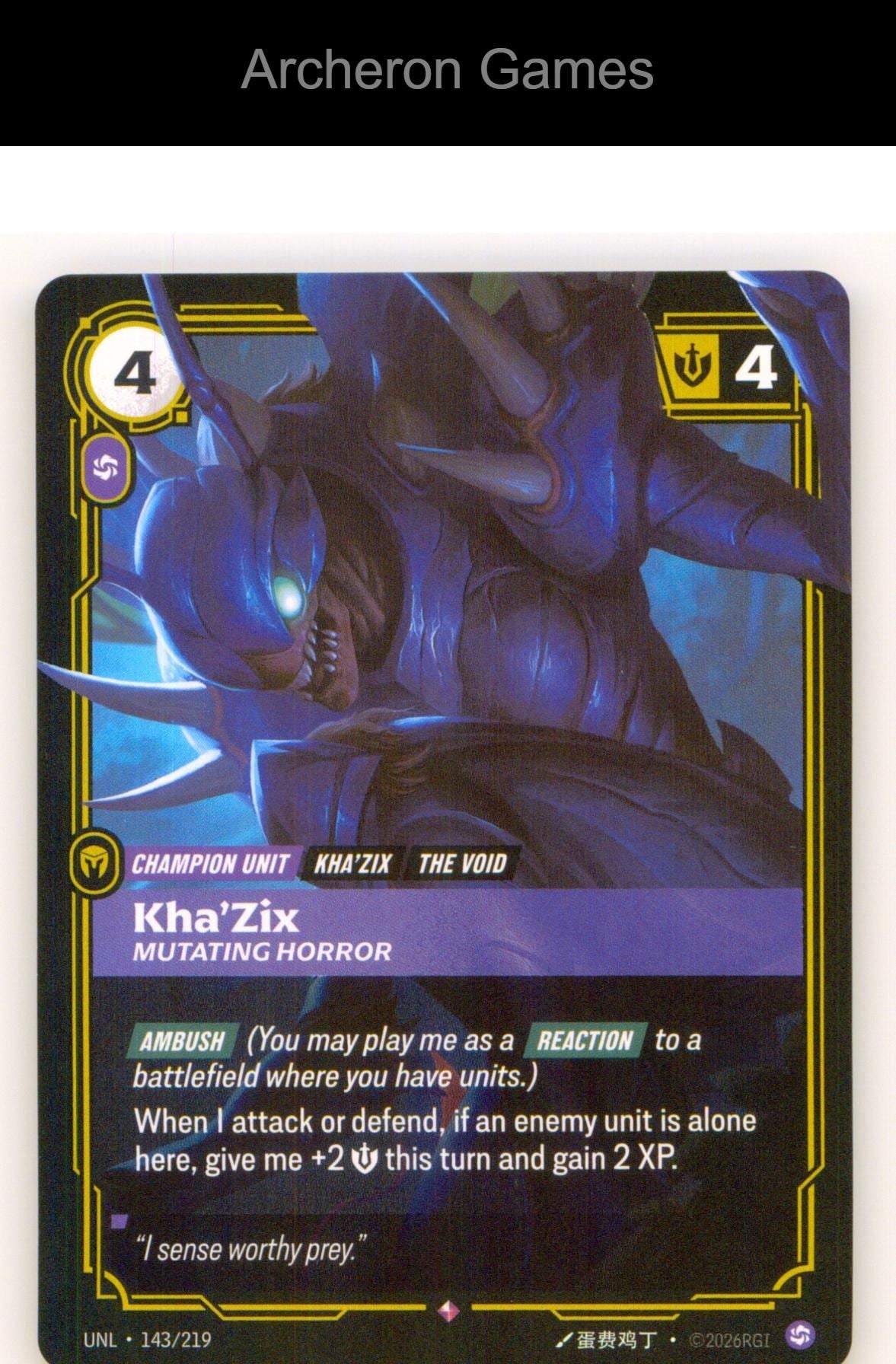 Kha'Zix - Mutating Horror UNL 143/219 R Unleashed Riftbound Card