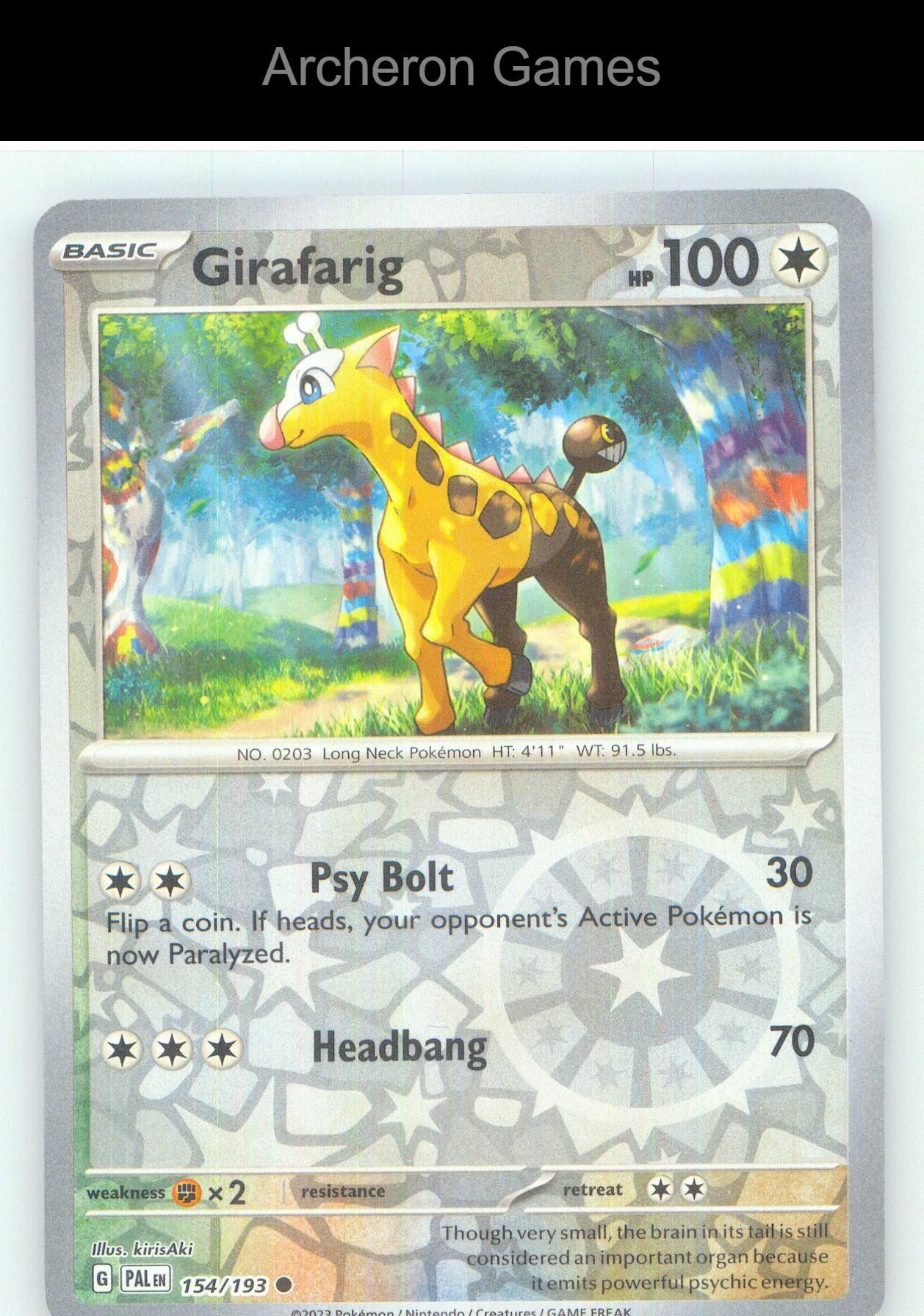 Pokemon Card Girafarig PAL 154/193 C Paldea Evolved Reverse Holo