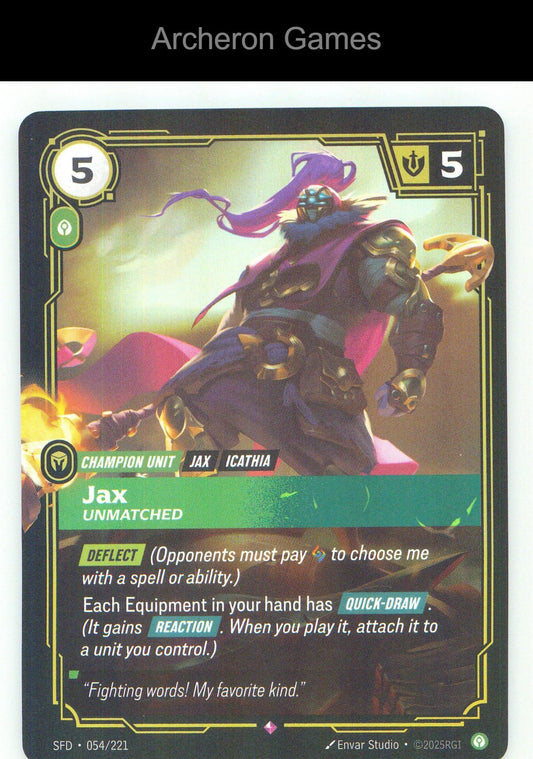Jax - Unmatched SFD 054/221 R Spiritforged Riftbound Card Foil