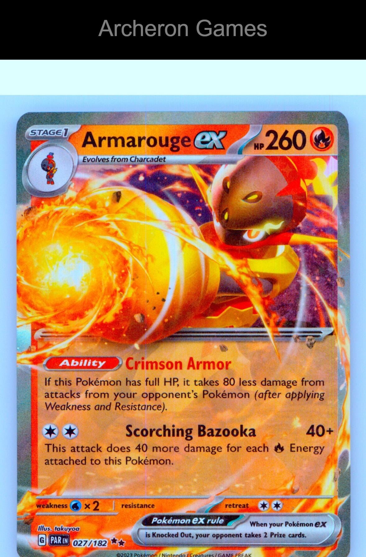 Pokemon Card Armarouge ex PAR 027/182 Double Rare Paradox Rift Holo