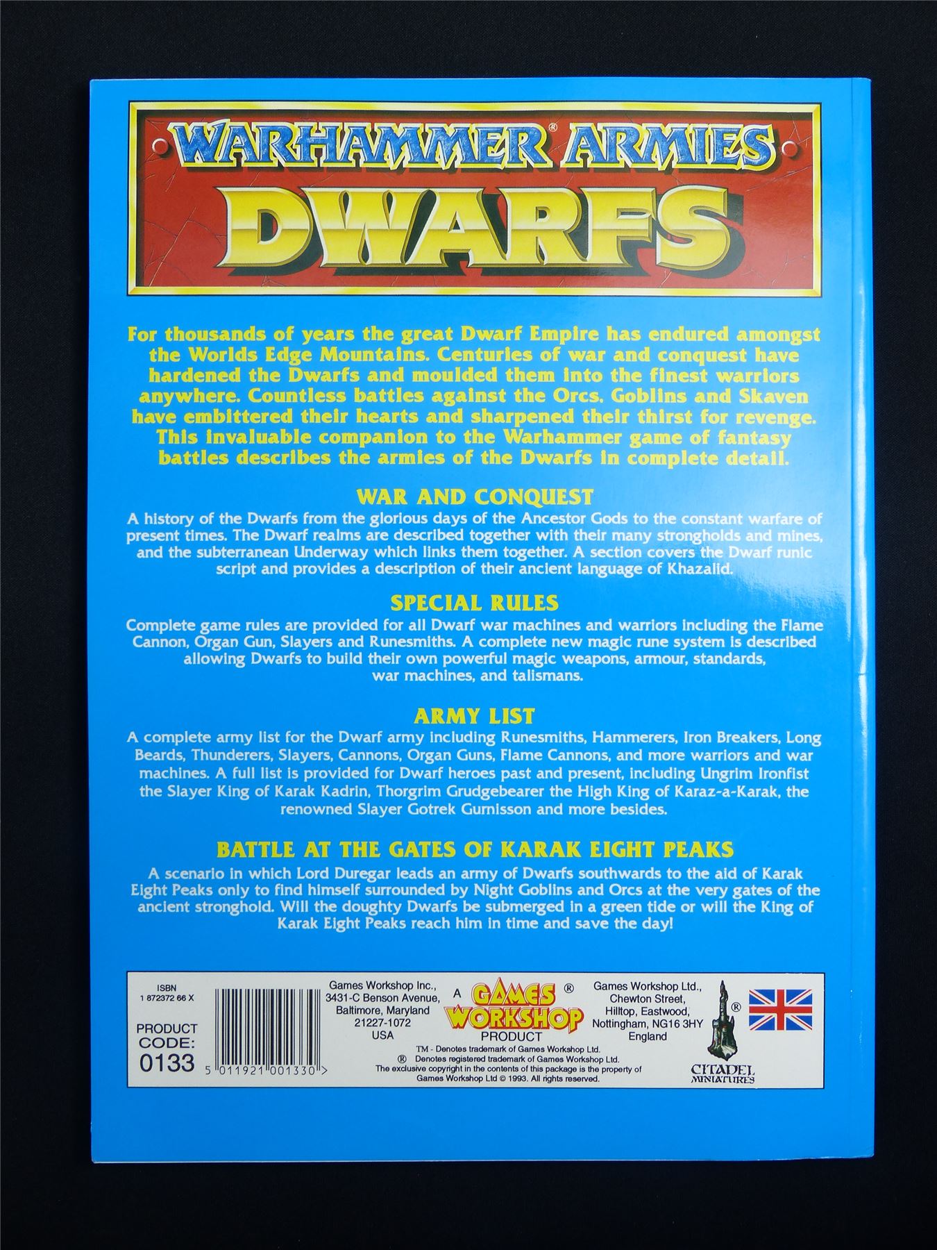 Warhammer Armies: Dwarfs 4th Edition Softback 1993 - Warhammer Old World #1HH