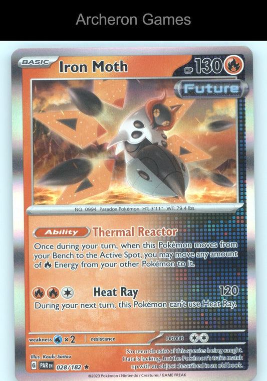 Pokemon Card Iron Moth PAR 028/182 R Paradox Rift Holo