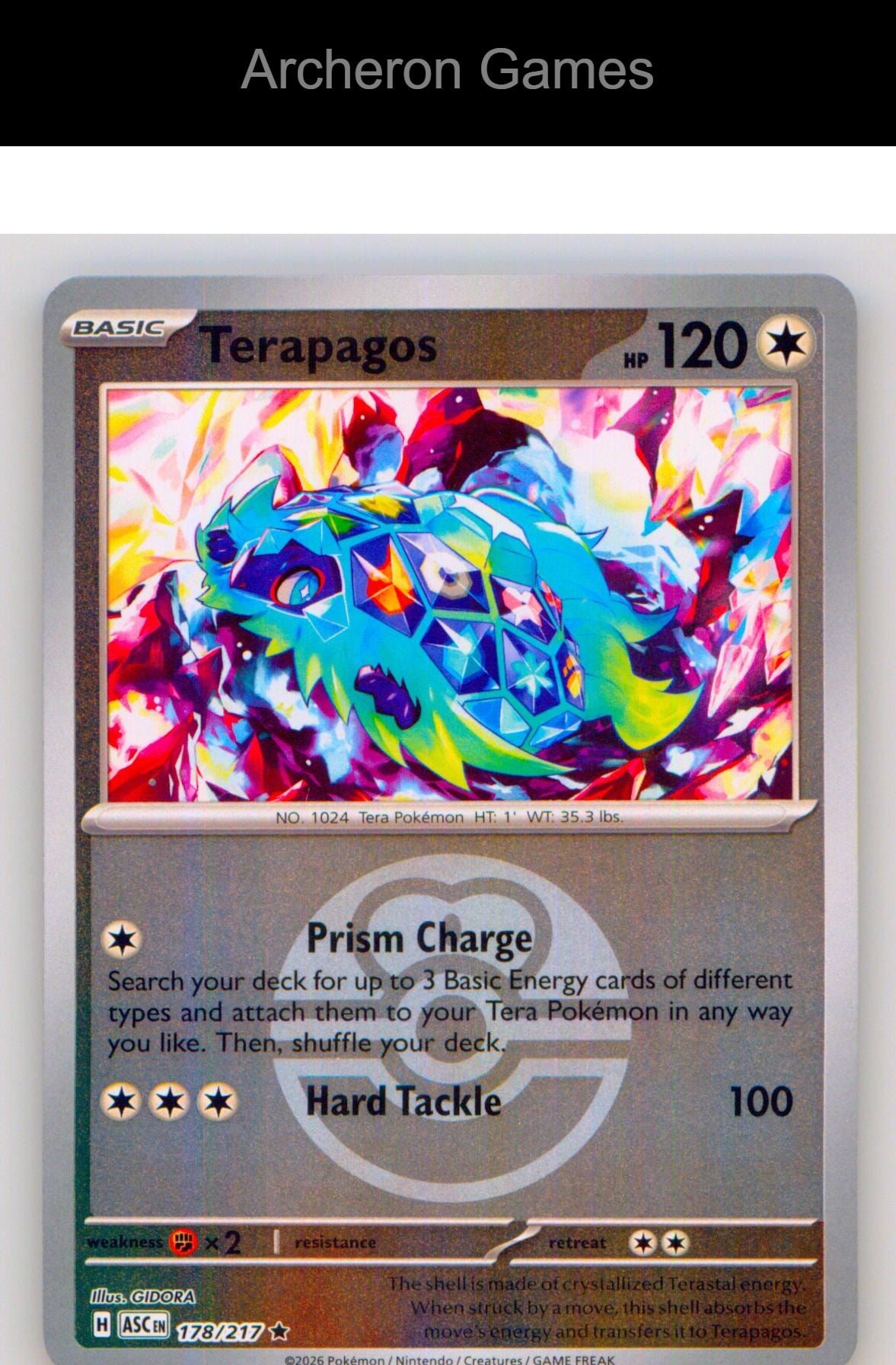 Pokemon Card Terapagos (Love Ball) ASC 178/217 R Ascended Heroes Reverse Holo