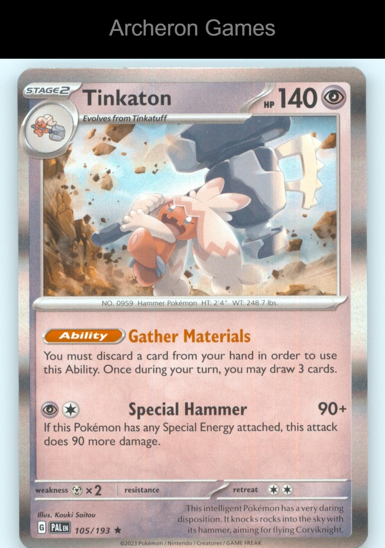 Pokemon Card Tinkaton PAL 105/193 R Paldea Evolved Holo