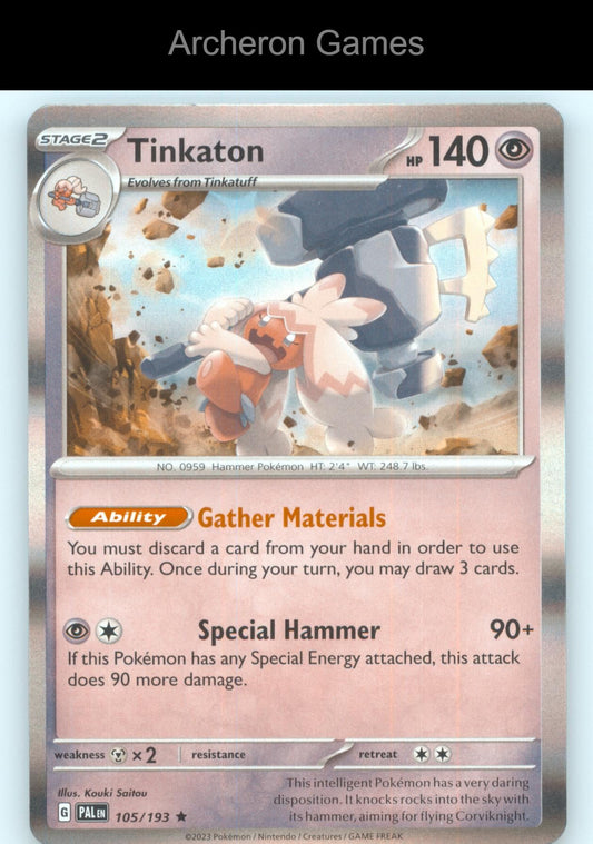 Pokemon Card Tinkaton PAL 105/193 R Paldea Evolved Holo