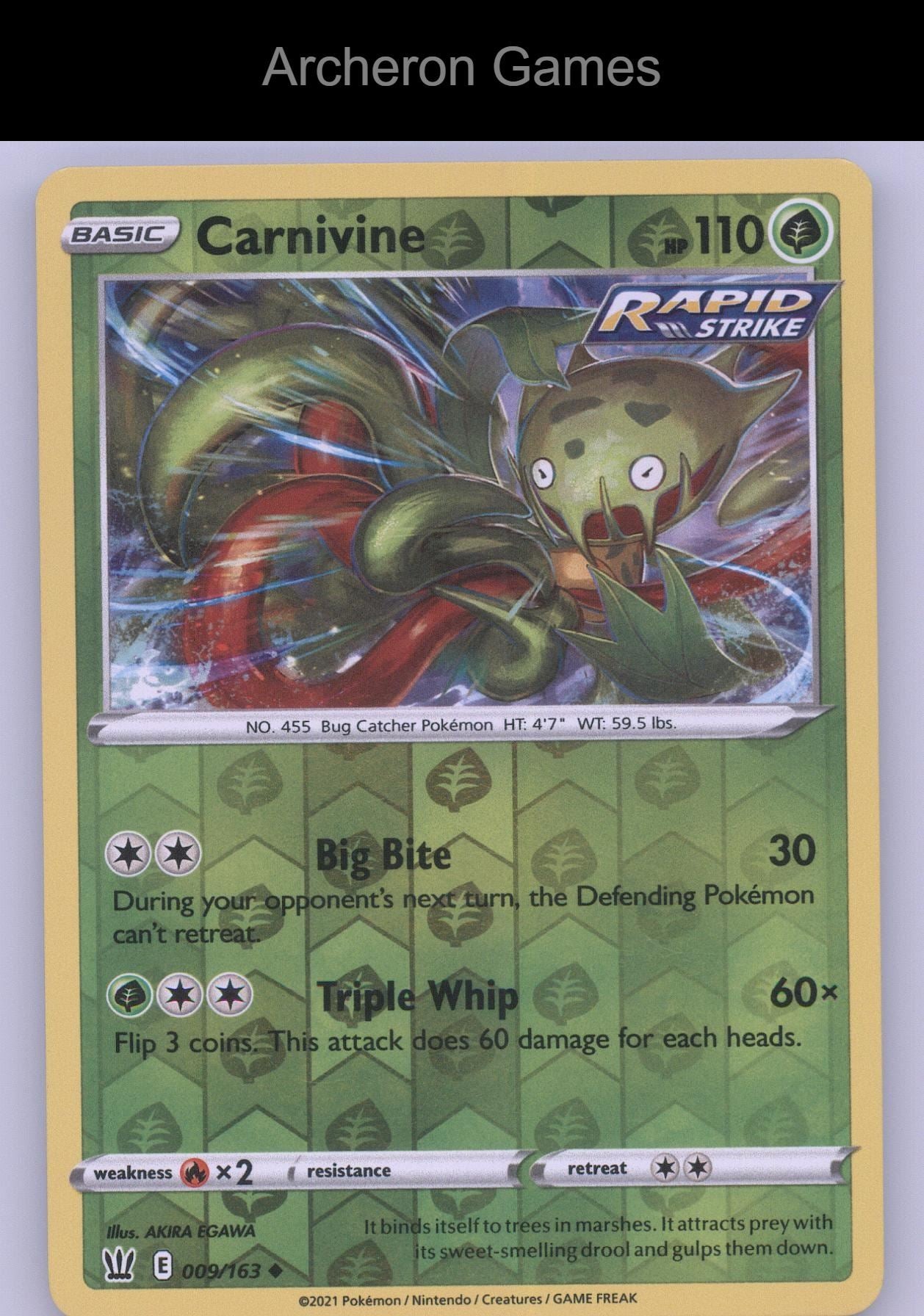 Pokemon Card Carnivine BST 009/163 UC Battle Styles Reverse Holo