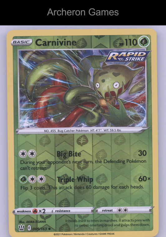 Pokemon Card Carnivine BST 009/163 UC Battle Styles Reverse Holo
