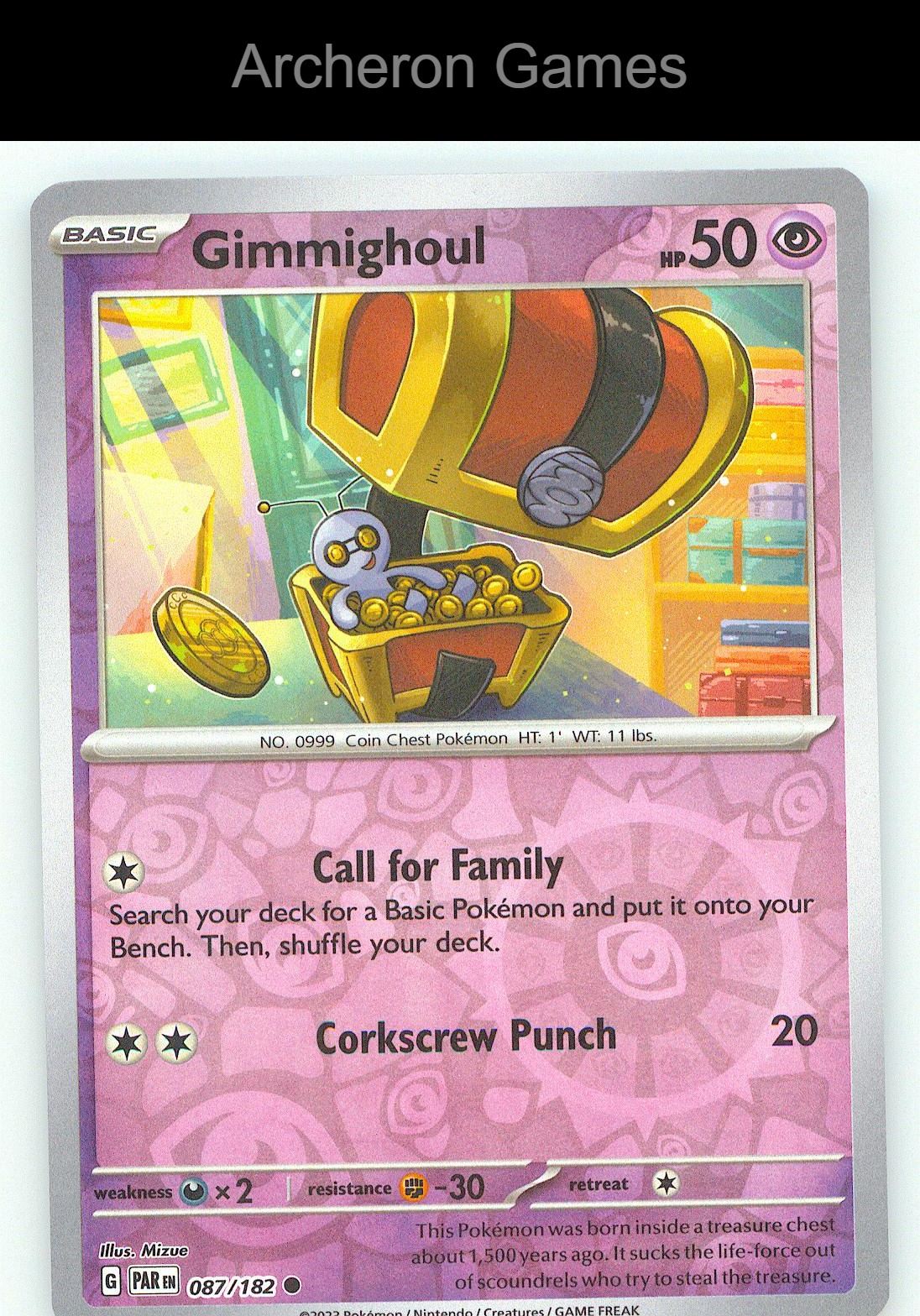 Pokemon Card Gimmighoul PAR 087/182 C Paradox Rift Reverse Holo