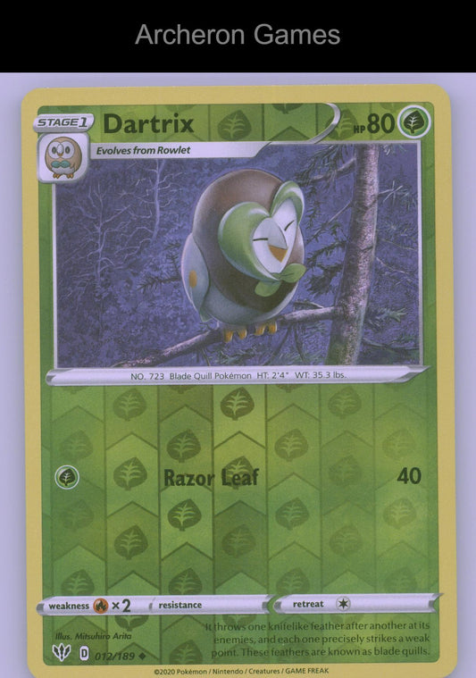Pokemon Card Dartrix DAA 012/189 UC Darkness Ablaze Reverse Holo
