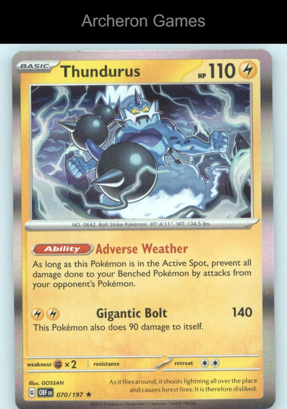Pokemon Card Thundurus OBF 070/197 R Obsidian Flames Holo