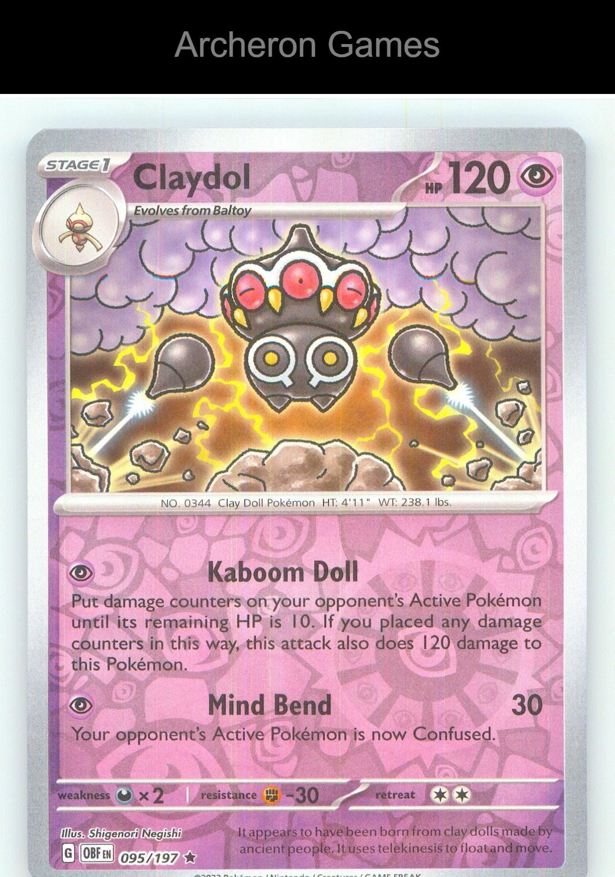 Pokemon Card Claydol OBF 095/197 R Obsidian Flames Reverse Holo