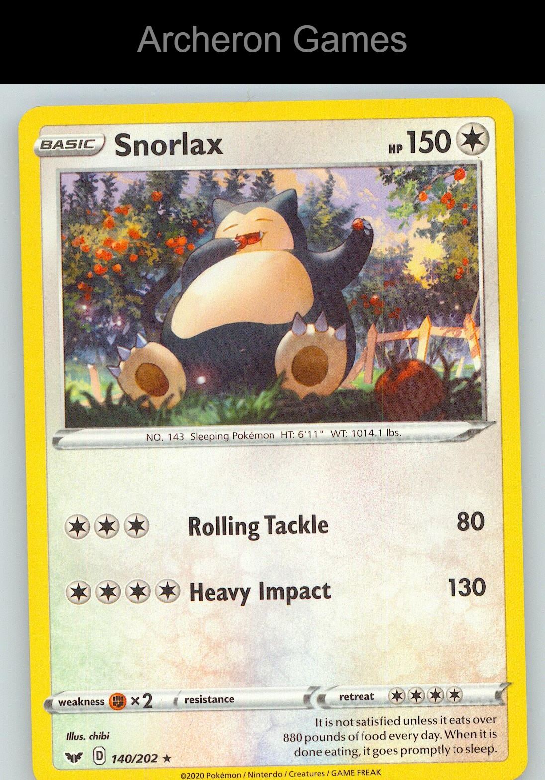 Pokemon Card Snorlax SSH 140/202 R Sword & Shield